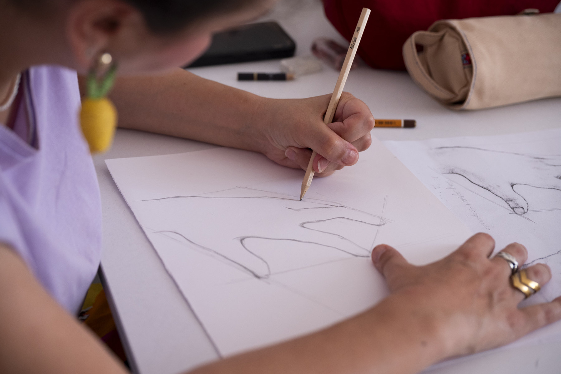 A drawing exercise in progress.