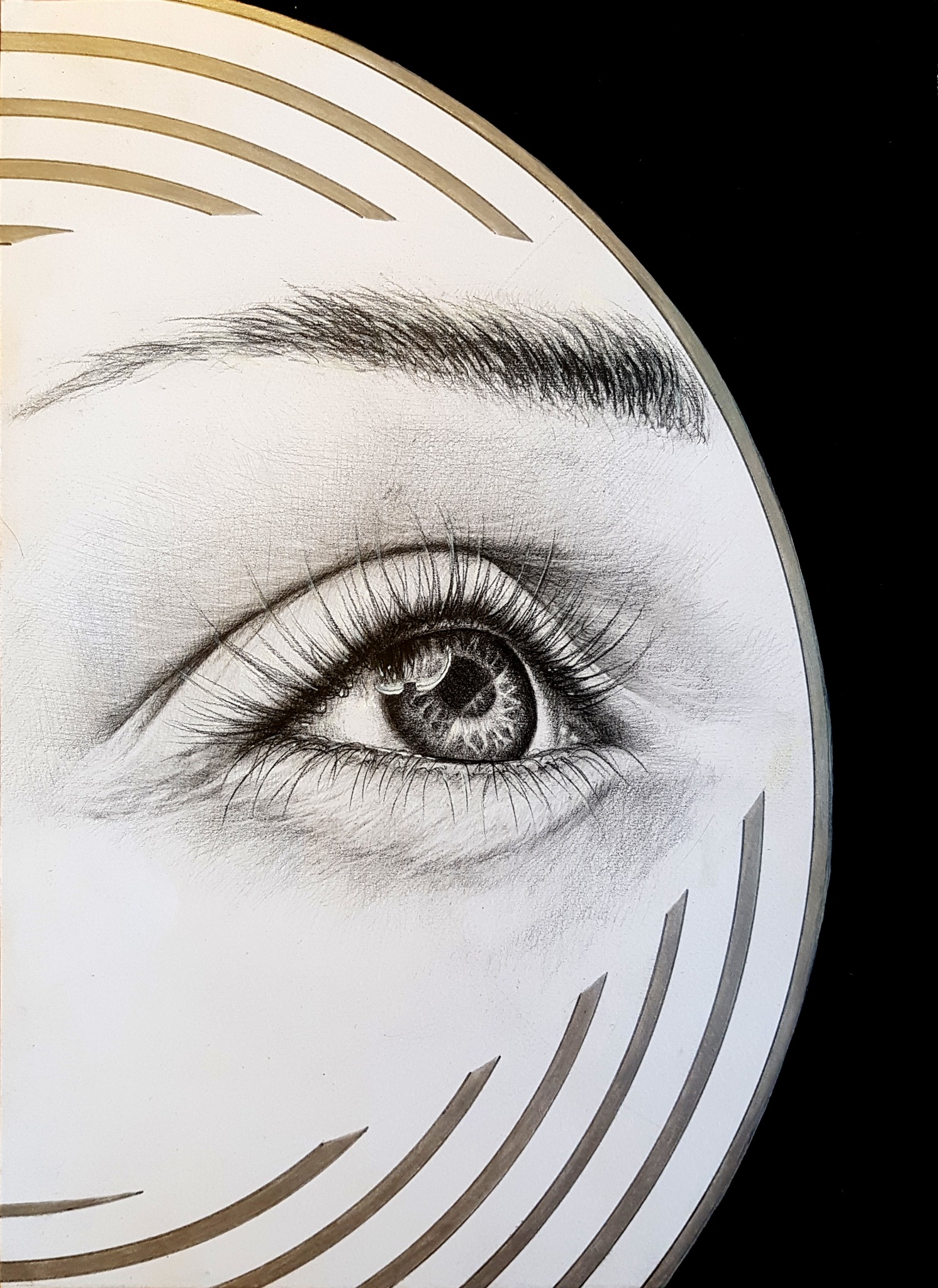 Original drawing by Marco Monaldi: a realistic eye within a circular composition