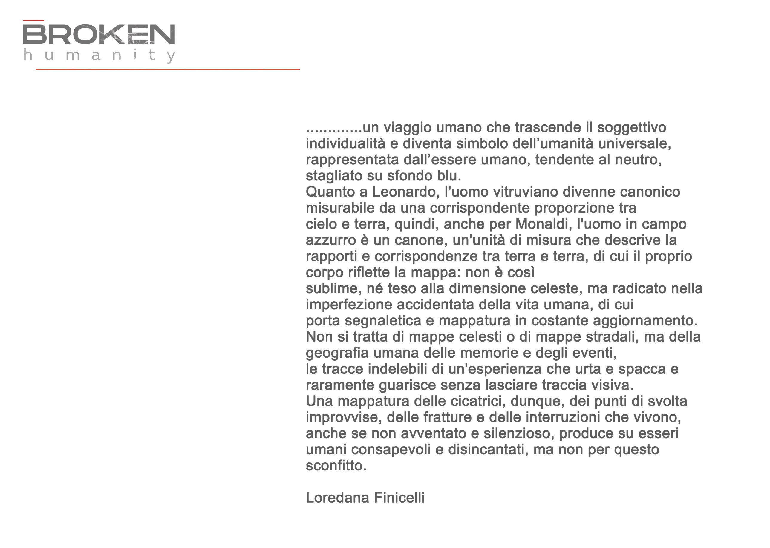 Portfolio, pagina 45: estratto critico su Broken Humanity, firmato Loredana Finicelli