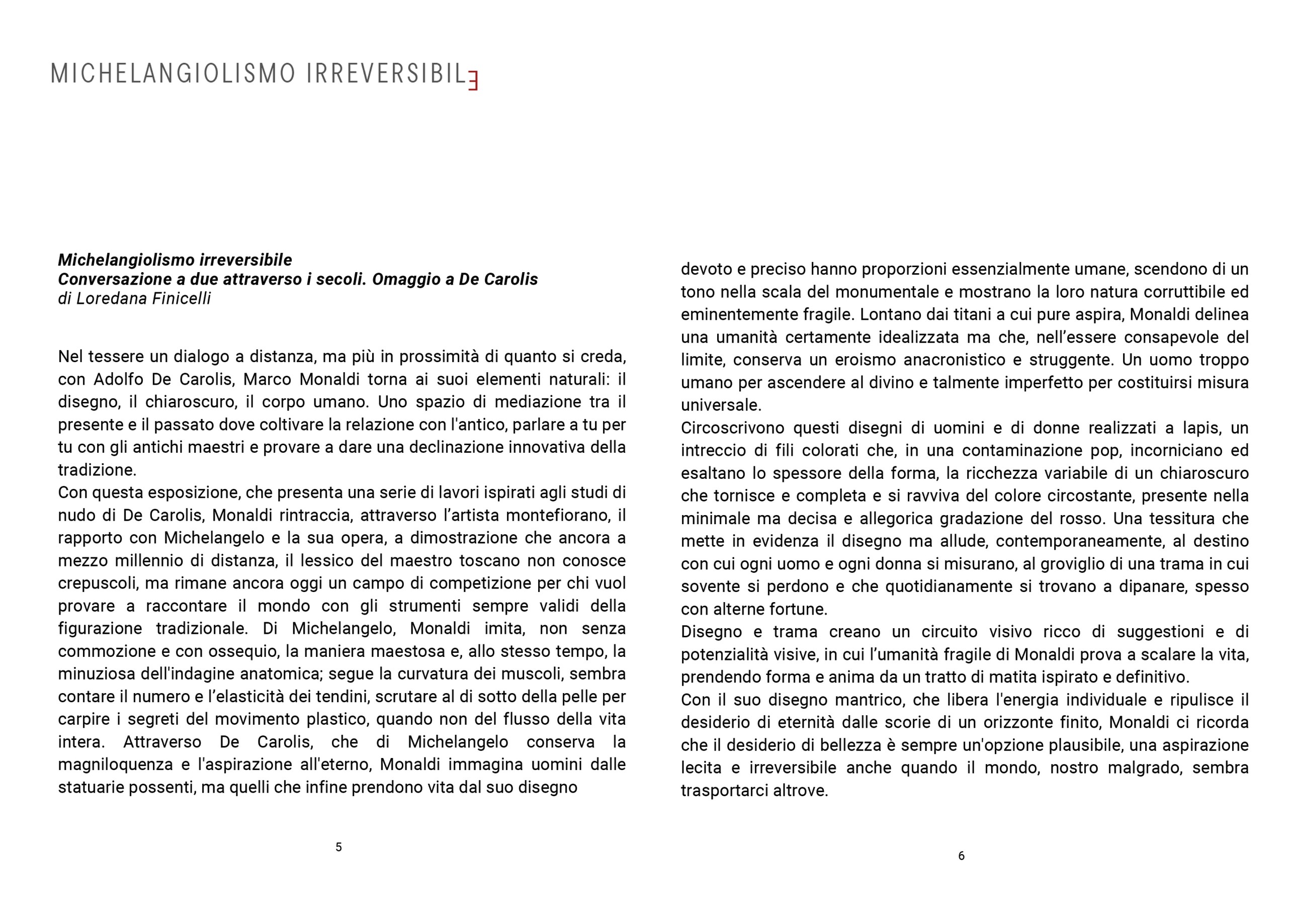 Portfolio, pagina 56: Michelangiolismo Irreversibile, testo di Loredana Finicelli